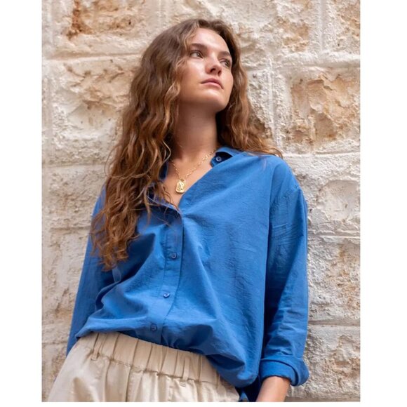 Voyageur By Mersea Brontë Relaxed Button Up Shirt Top Oversized Cotton L - Picture 2 of 10